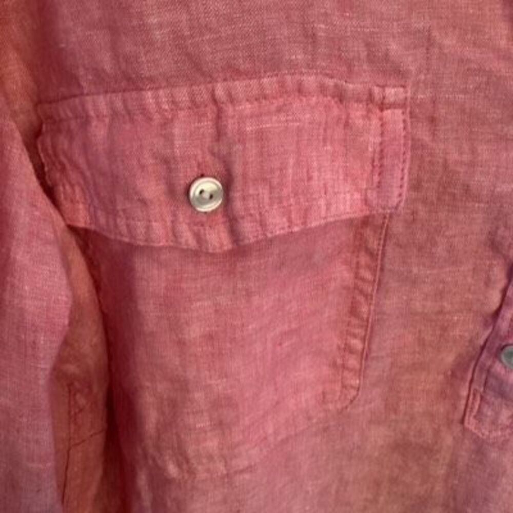 Talbots Plus 100% Linen Band Collar Popover Sz 2X Pink - Picture 4 of 10